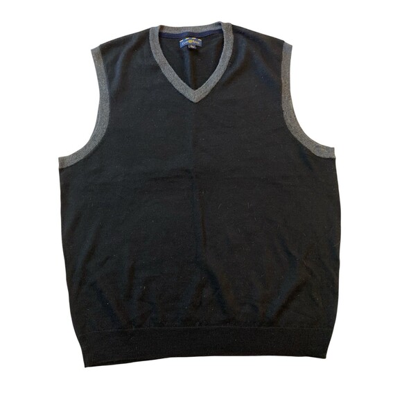 Club Room Men’s Sweater Vest Black Gray Trim Size L Merino Wool Blend V-Neck - Picture 1 of 6